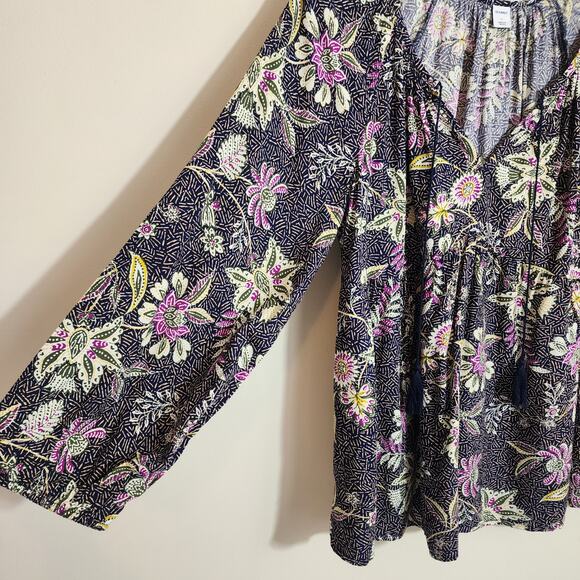 Old Navy NWT floral print vneck tassel tie front peasant blouse woman's size L - Picture 4 of 12